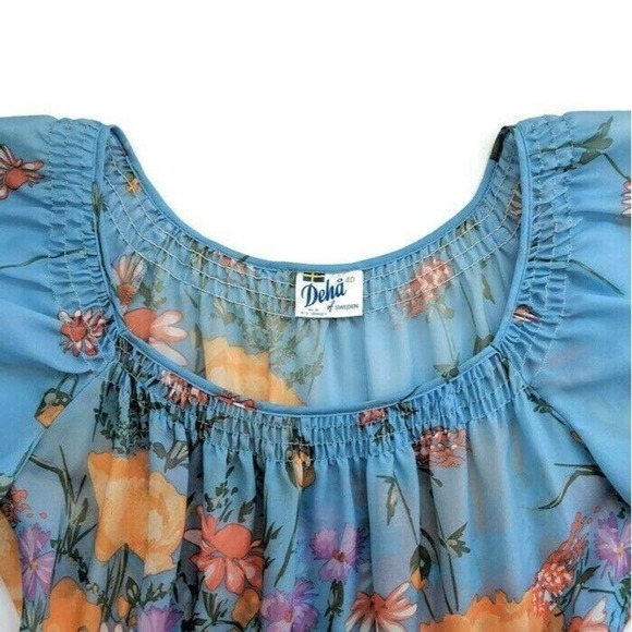 Vintage Maxi Dress S Blue Floral 60s 70s Long Boho Hippie Deha of Sweden Prom - Picture 8 of 16